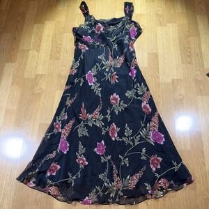 Y2K Women's Silk Evening Shift Dress Sz 16 Whimsygoth Grunge Lined Sheer Love